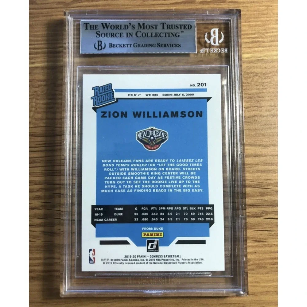 2019-20 DONRUSS RATED ROOKIE‎ ZION WILLIAMSON RC #201 BGS 9 MINT